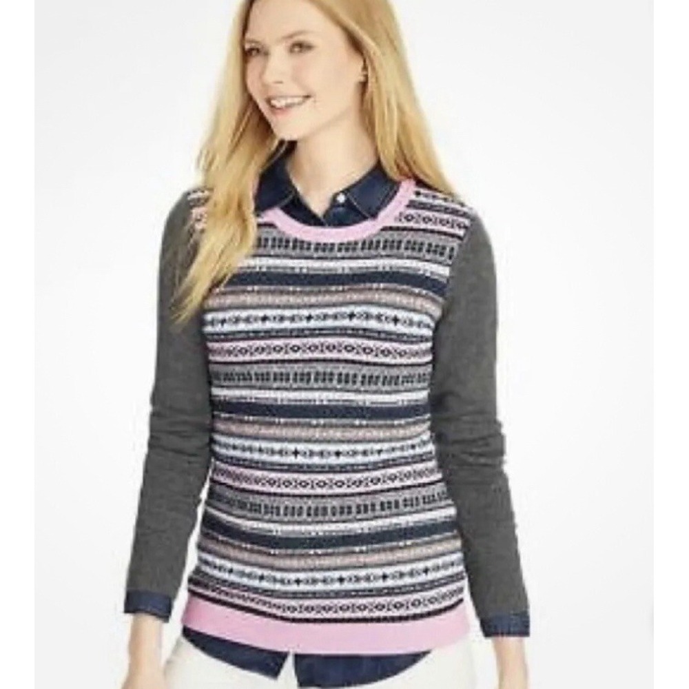 Talbots XL Fair Isle Sweater Crewneck Pullover Lambswool Knit Wool Women